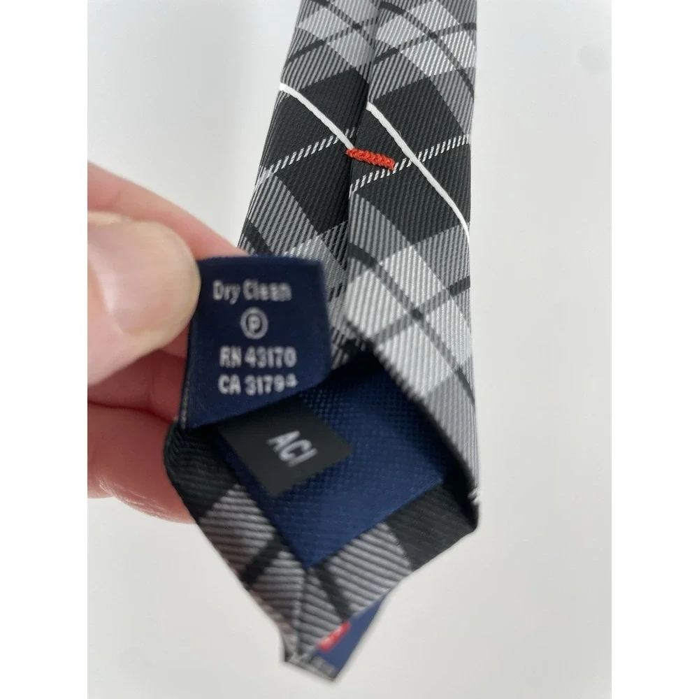 Chaps Youth Plaid Necktie Black Grey Checkered Polyester Formal Tie New